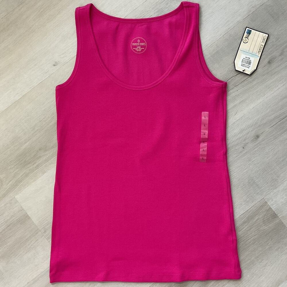 Paradise Shores Basic Ribbed Beach Sides Tank Pink Large NWT